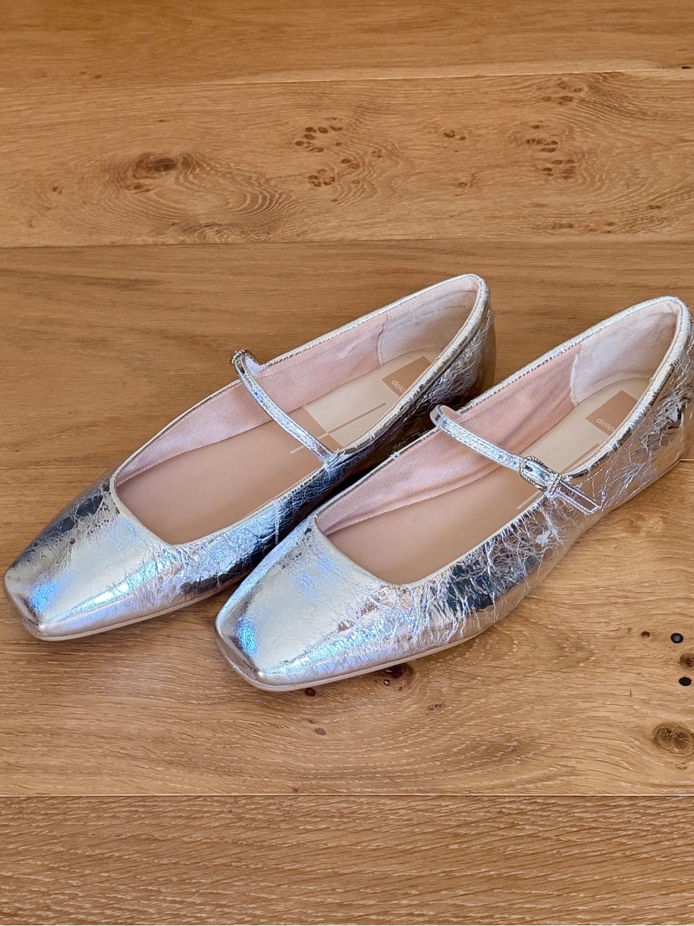 NIB Dolce Vita Metallic Silver Square Toe Mary Jane Ballet Flats Glam Size 10